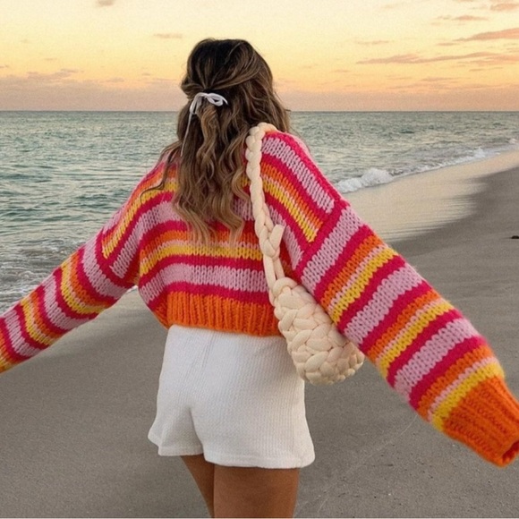 Belmont stripped Cropped sweater Orange, Pink, Yellow, Red - Picture 6 of 12